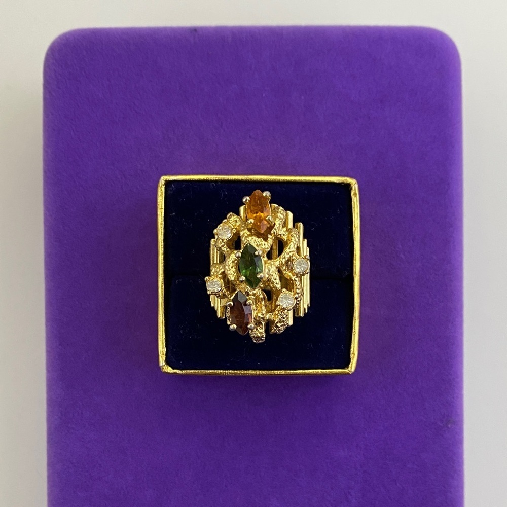 💛 Vintage 18k HGE Multicolour Gemstone Ring | Retro Cluster Statement